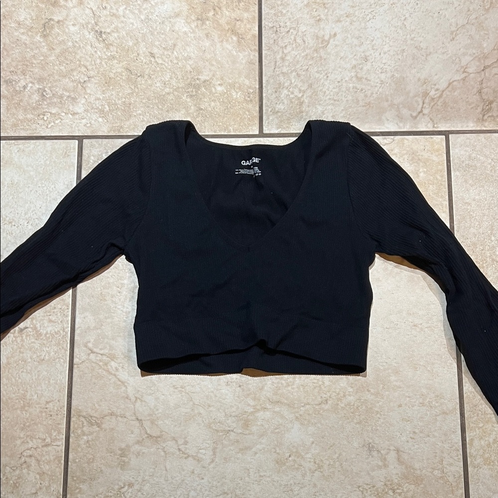 Garage Black Ribbed V-Neck Crop Top